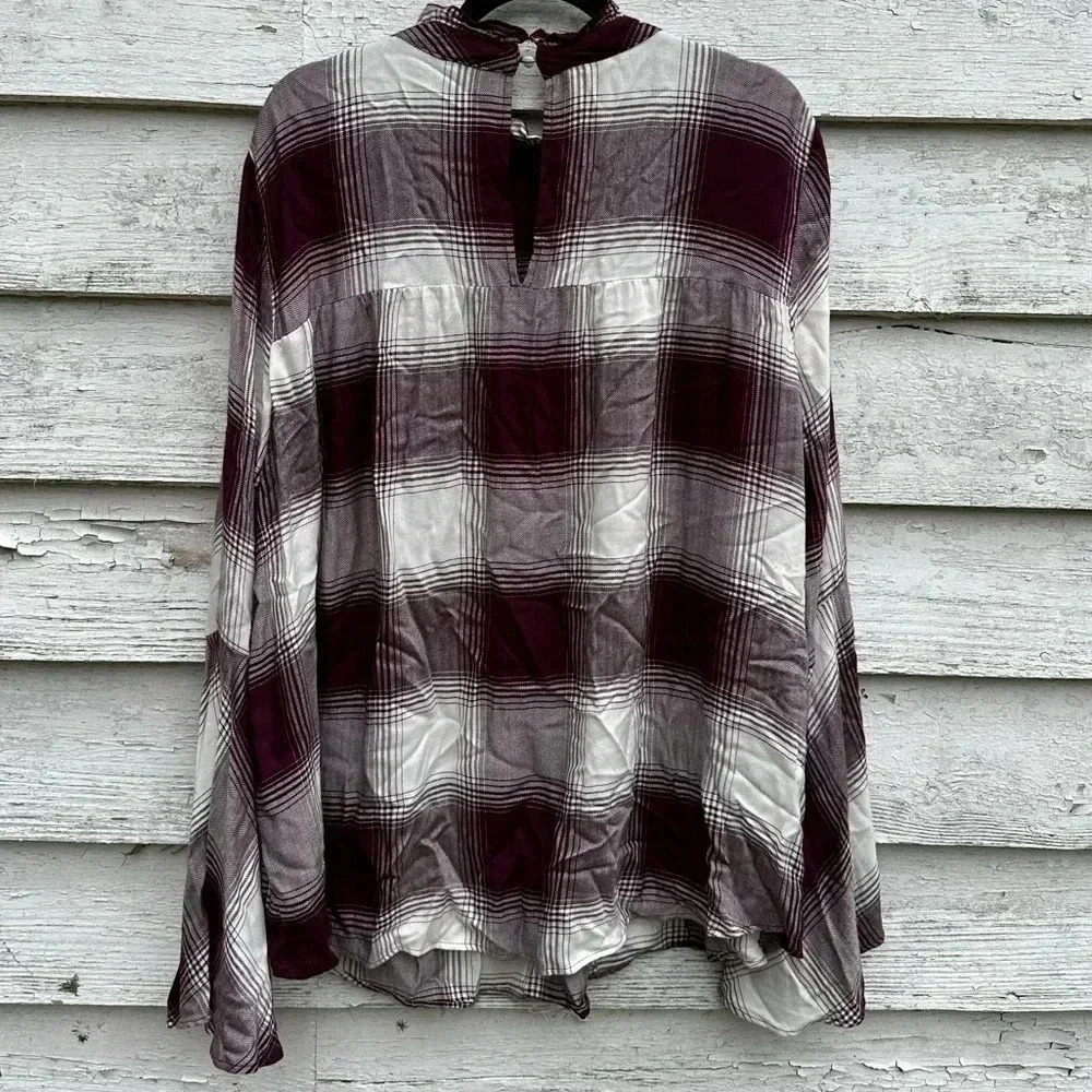 Lane Bryant blouse deep plum and cream plaid size 22 90’s grunge Y2K plus size‎ - Picture 2 of 6